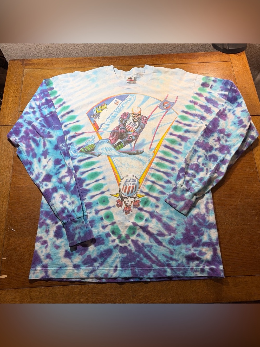 Vintage 1994 Grateful Dead US Ski Team Tie Dye Long Sleeve Shirt L Winter Tour